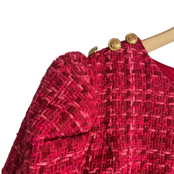 Flying Tomato Pink Red Tweed Puff Long Sleeve Sheath Mini Dress Size Medium - Picture 5 of 11